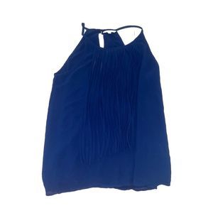 Blue Fringe Keyhole Blouse